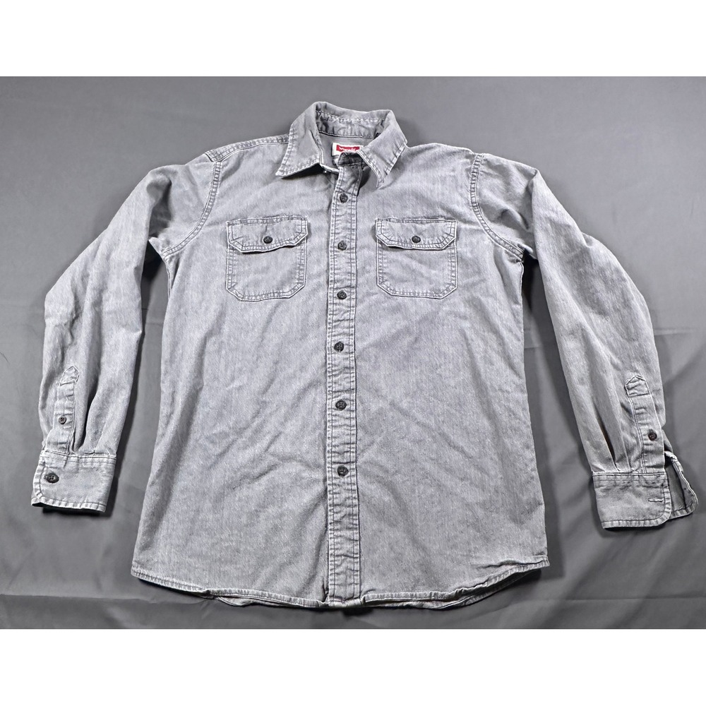 Wrangler Flex for Comfort Mens Gray Long Sleeve Button Down Work Shirt Size S